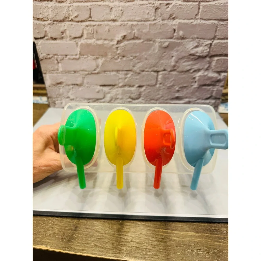 Vintage‎ 4 Slot Popsicle Mold Set Ice Pop Maker Colored Handles Complete Retro